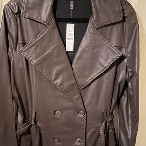 Elegant Double-Breasted Coated Trench Coat in Rich Brown